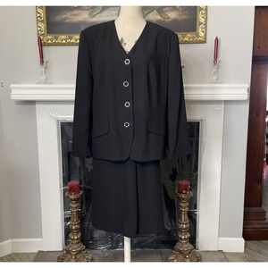90's Delicia 2 Piece Black Lined Jacket & Skirt Suit 20 W